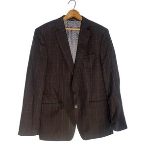 Tallia 100%‎ Wool Grey Windowpane Sports Coat Blazer Separate Jacket Size 44L